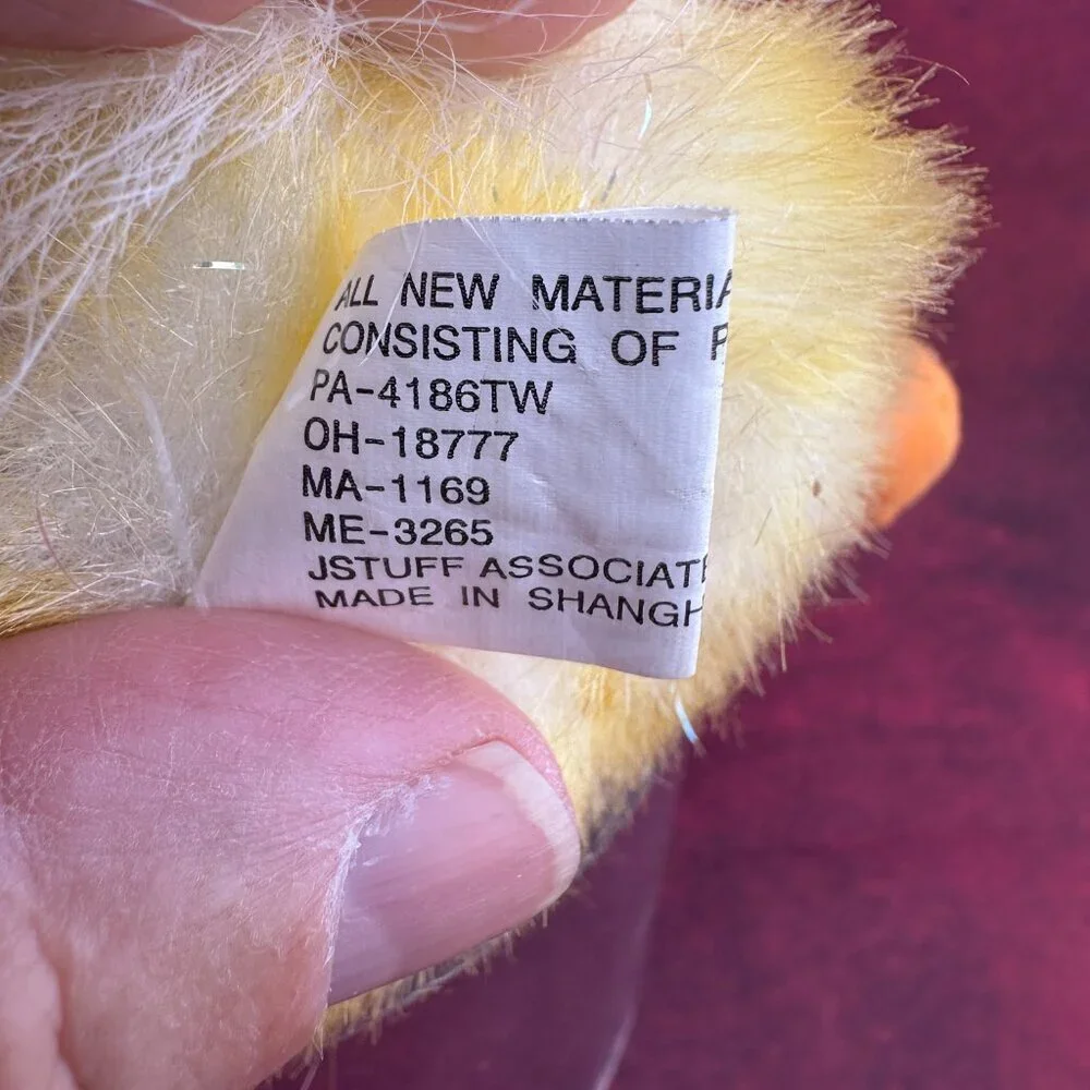 JSTUFF STUFFY SWEET SITTING YELLOW DUCK CHICK FLUFFY HAIR PLUSH TOY RARE 6
